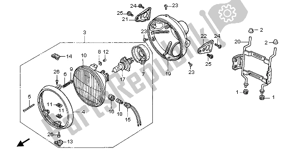 All parts for the Headlight (uk) of the Honda NTV 650 1996