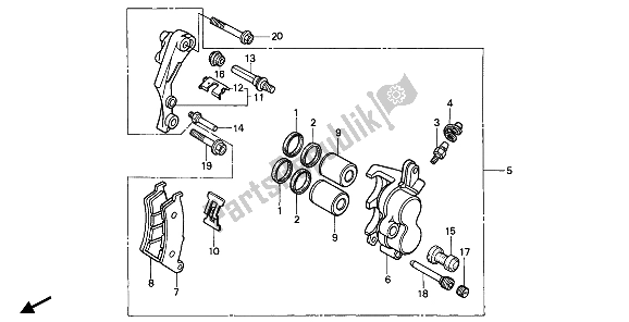 All parts for the Front Brake Caliper of the Honda XR 600R 1990