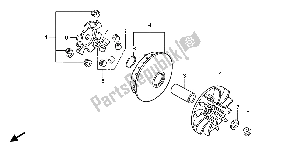 All parts for the Drive Face of the Honda SH 150D 2009