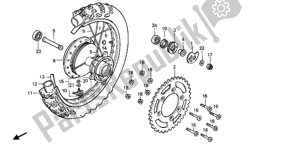 All parts for the Rear Wheel of the Honda XR 250R 1985