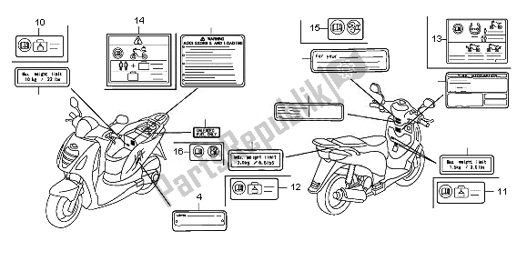 Toutes les pièces pour le étiquette D'avertissement du Honda PES 125R 2010