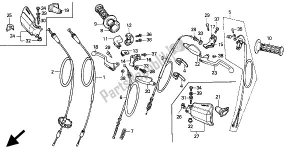 Todas las partes para Manejar Palanca Y Cable E Interruptor de Honda XR 80R 1994