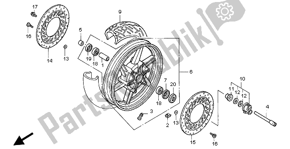 All parts for the Front Wheel of the Honda CB 750F2 1996