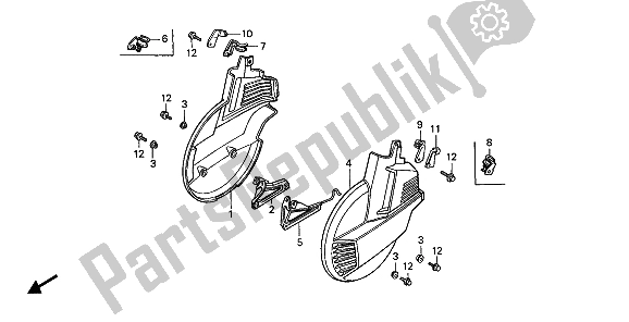 All parts for the Front Wheel Cover of the Honda GL 1500 1988