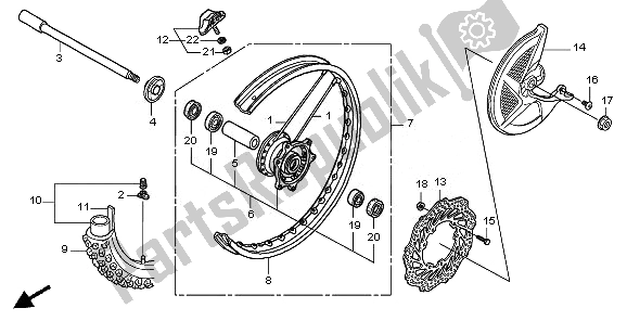 All parts for the Front Wheel of the Honda CRF 450R 2010