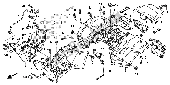 All parts for the Rear Fender of the Honda TRX 420 FA Fourtrax Rancher AT 2013