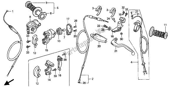 Todas las partes para Manejar Palanca E Interruptor Y Cable de Honda CR 500R 2 1993