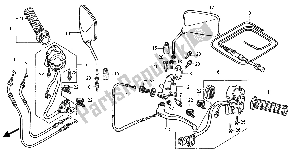 Alle onderdelen voor de Handvat Hendel & Schakelaar & Kabel van de Honda VT 125C2 2000