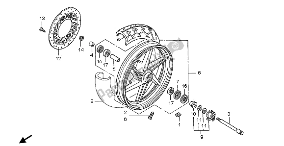 All parts for the Front Wheel (pb186 Seychel Night Blue) of the Honda CB 500 1996