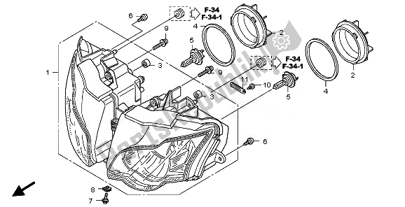 Alle onderdelen voor de Koplamp van de Honda CBR 1000 RR 2010
