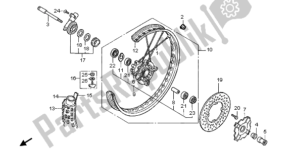 All parts for the Front Wheel of the Honda XR 400R 1998