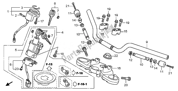 Alle onderdelen voor de Handvatpijp & Hoogste Brug van de Honda CB 600F Hornet 2011