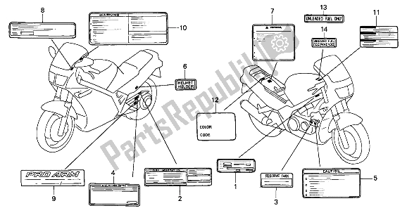 Tutte le parti per il Etichetta Di Avvertenza del Honda VFR 750F 1992