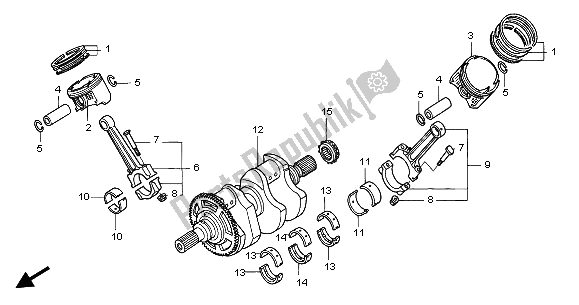 All parts for the Crank Shaft & Piston of the Honda ST 1300A 2003