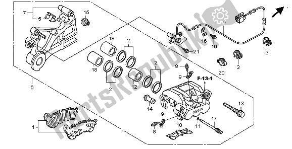 All parts for the Rear Brake Caliper of the Honda CBF 1000S 2009