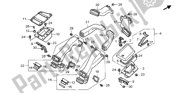 All parts for the Air Duct of the Honda GL 1500A 1997