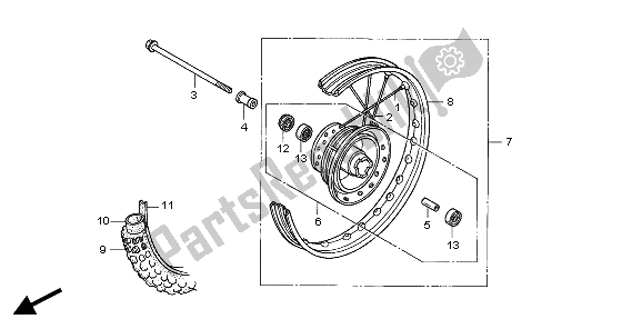 All parts for the Front Wheel of the Honda XR 70R 1997