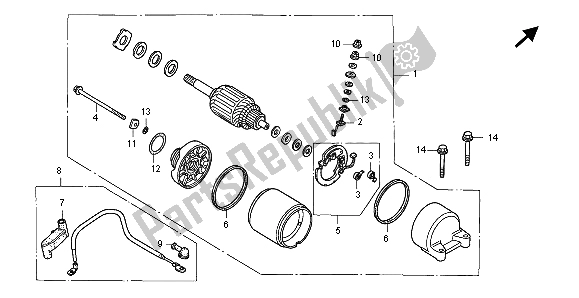 All parts for the Starting Motor of the Honda XLR 125R 1998