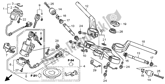 All parts for the Handle Pipe & Top Bridge of the Honda VFR 1200 FDA 2010