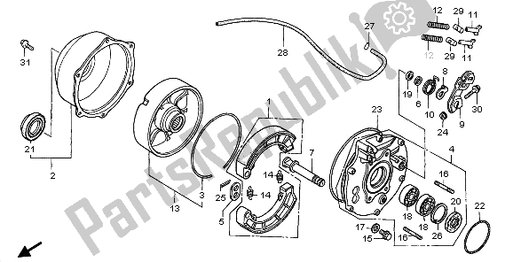 Todas las partes para Panel De Freno Trasero de Honda TRX 350 FE Fourtrax Rancher 4X4 ES 2003