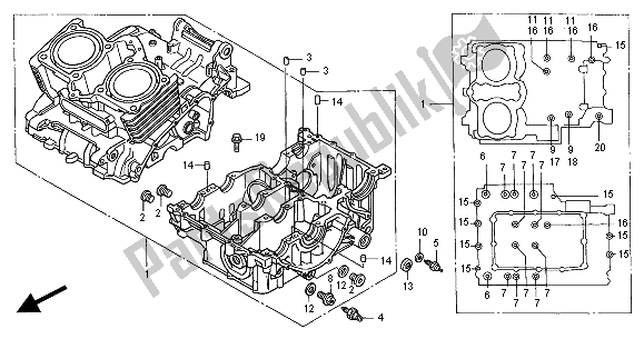 All parts for the Crankcase of the Honda CB 500 2002