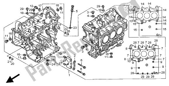 All parts for the Cylinder Block of the Honda GL 1500C 1998