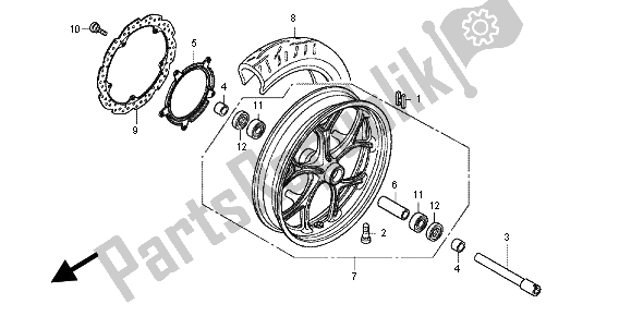 All parts for the Front Wheel of the Honda NC 700 XA 2012