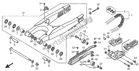 All parts for the Swingarm of the Honda CRF 250R 2005