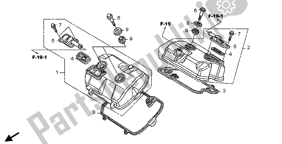 All parts for the Cylinder Head Cover of the Honda XL 700V Transalp 2009