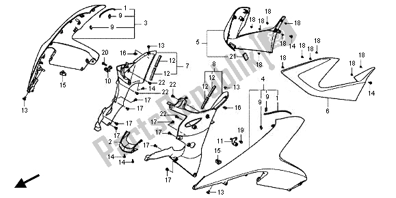 Alle onderdelen voor de Zijkap van de Honda VFR 800X 2011