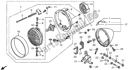 Todas as partes de Farol (reino Unido) do Honda VT 750 CA 2008