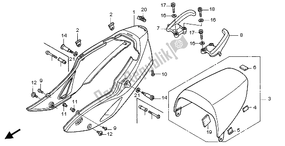 All parts for the Rear Cowl of the Honda VFR 800 FI 1999