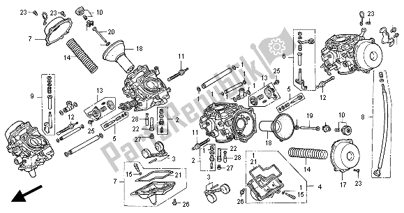 All parts for the Carburetor (component Parts) of the Honda ST 1100A 2000