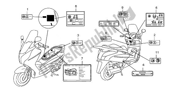 All parts for the Caution Label of the Honda FES 125A 2010