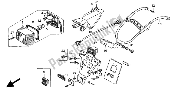 All parts for the Taillight of the Honda XR 250R 1995