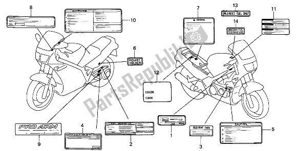 Todas as partes de Etiqueta De Cuidado do Honda VFR 750F 1990