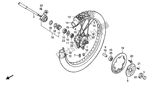 All parts for the Front Wheel of the Honda XL 600V Transalp 1993