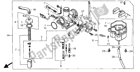 Todas as partes de Carburador do Honda CA 125 1999