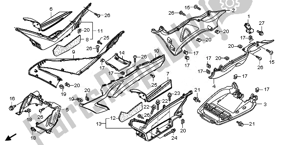 Alle onderdelen voor de Vloerstap & Onder Dekking van de Honda FJS 400 2011
