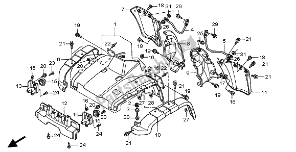 Tutte le parti per il Parafango Anteriore del Honda TRX 400 FW Fourtrax Foreman 2000