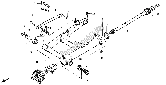 Toutes les pièces pour le Bras Oscillant Et Arbre D'hélice du Honda PC 800 1989