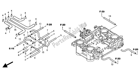 Tutte le parti per il Corpo Farfallato (tubo) del Honda VFR 800 FI 1998