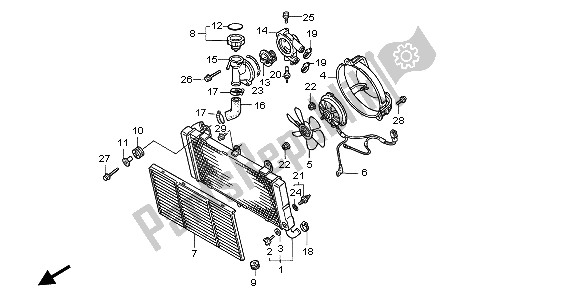 All parts for the Radiator of the Honda ST 1100A 1998