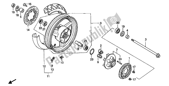 All parts for the Rear Wheel of the Honda CBR 1000F 1993