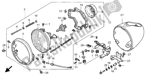 All parts for the Headlight (uk) of the Honda VT 1100C3 1999
