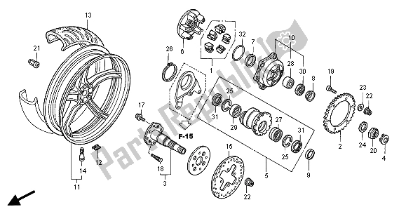 All parts for the Rear Wheel of the Honda VFR 800 FI 2000