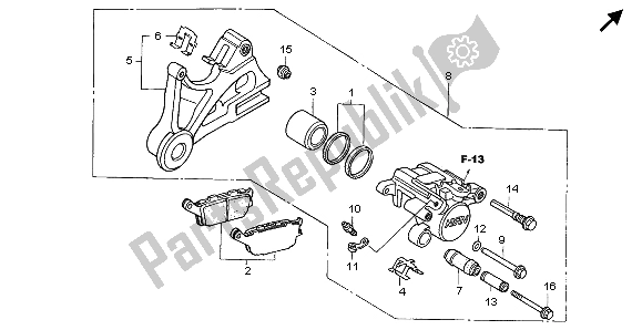 All parts for the Rear Brake Caliper of the Honda CBF 1000 2007