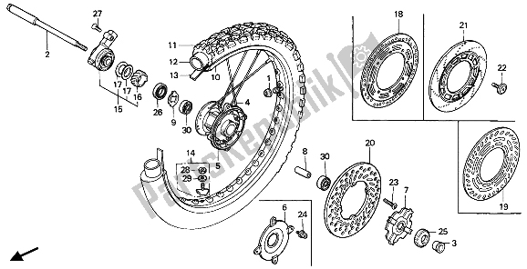 All parts for the Front Wheel of the Honda XR 250R 1986