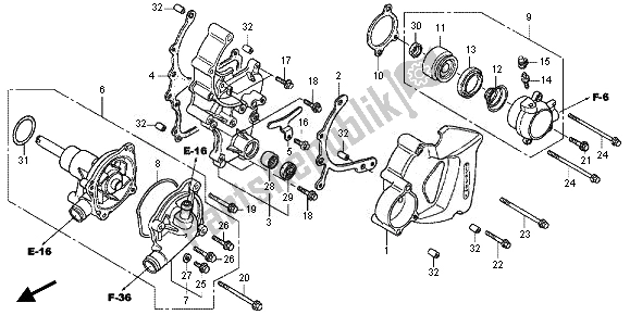 All parts for the Water Pump of the Honda VFR 800X 2011