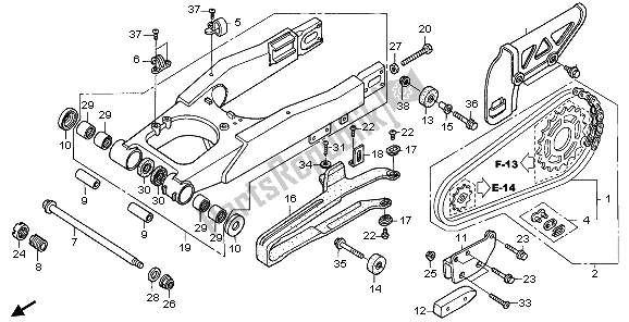 All parts for the Swingarm of the Honda XR 650R 2006